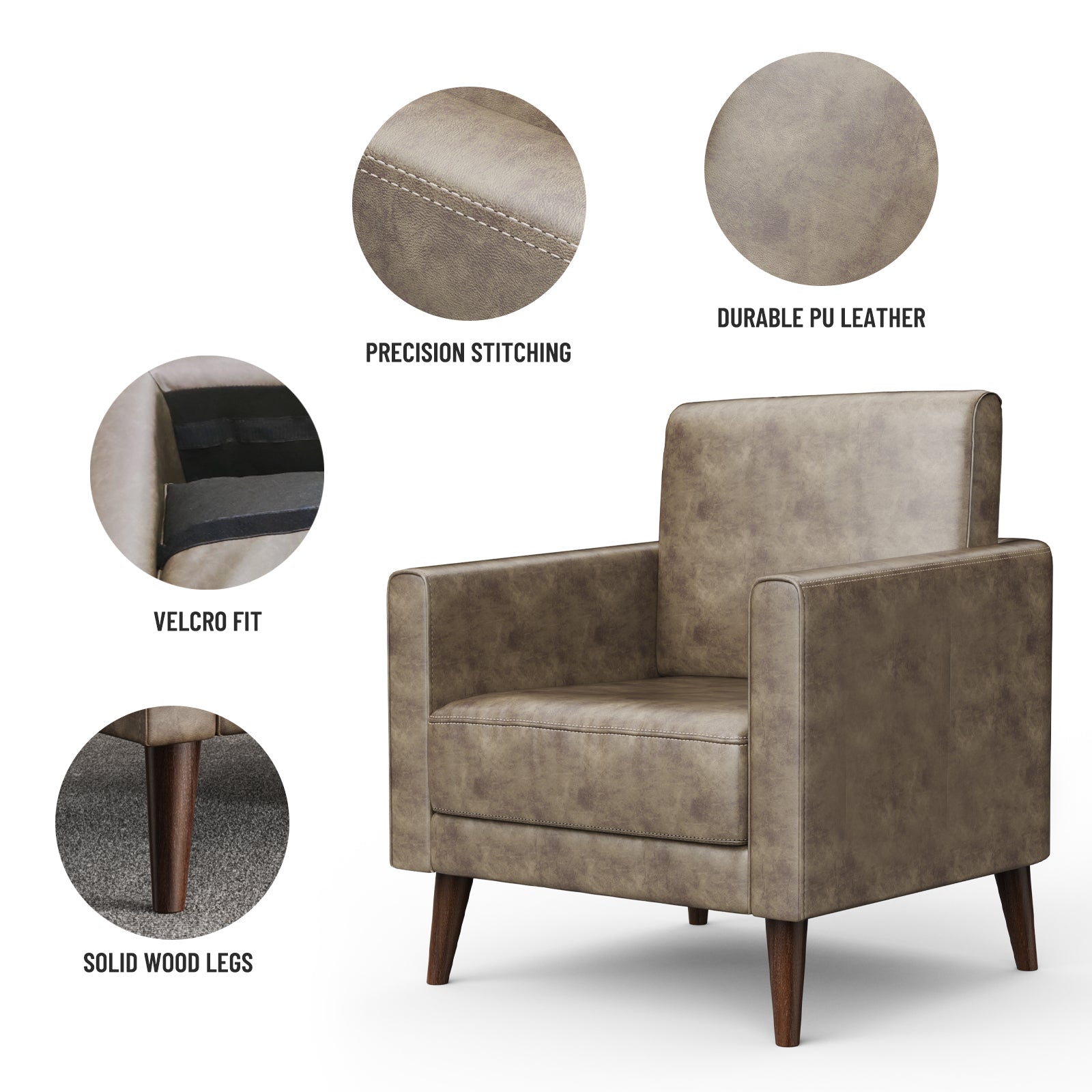 Accent Chair, HOMPANY PU Leather Armchair for Living Room, Bedroom, Bronze