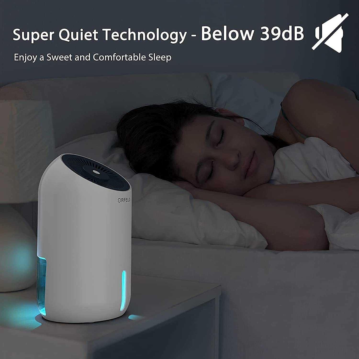 ORFELD Dehumidifier, 30oz(860ml) Dehumidifiers for Home, 2200 Cubic Feet(240sq ft) Small Dehumidifier with 7 Colors LED Light, Portable and Quiet Dehumidifier