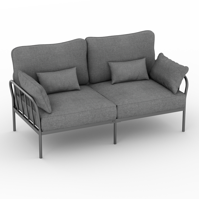 3-Seater Fabric Sofa, HOMPANY Metal Frame Modern Stylish Upholstered Loveseats, Light Gray