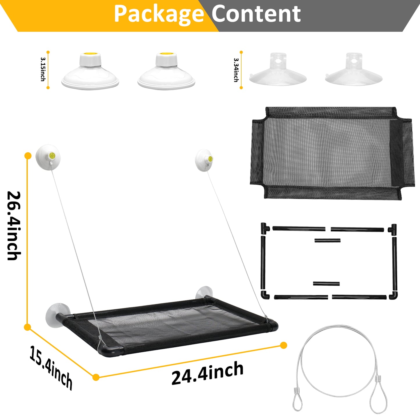 Cat Window Perch, ORFELD Cat Hammock Window Seat L 24" x W 15", Safety Cat Shelves, Black