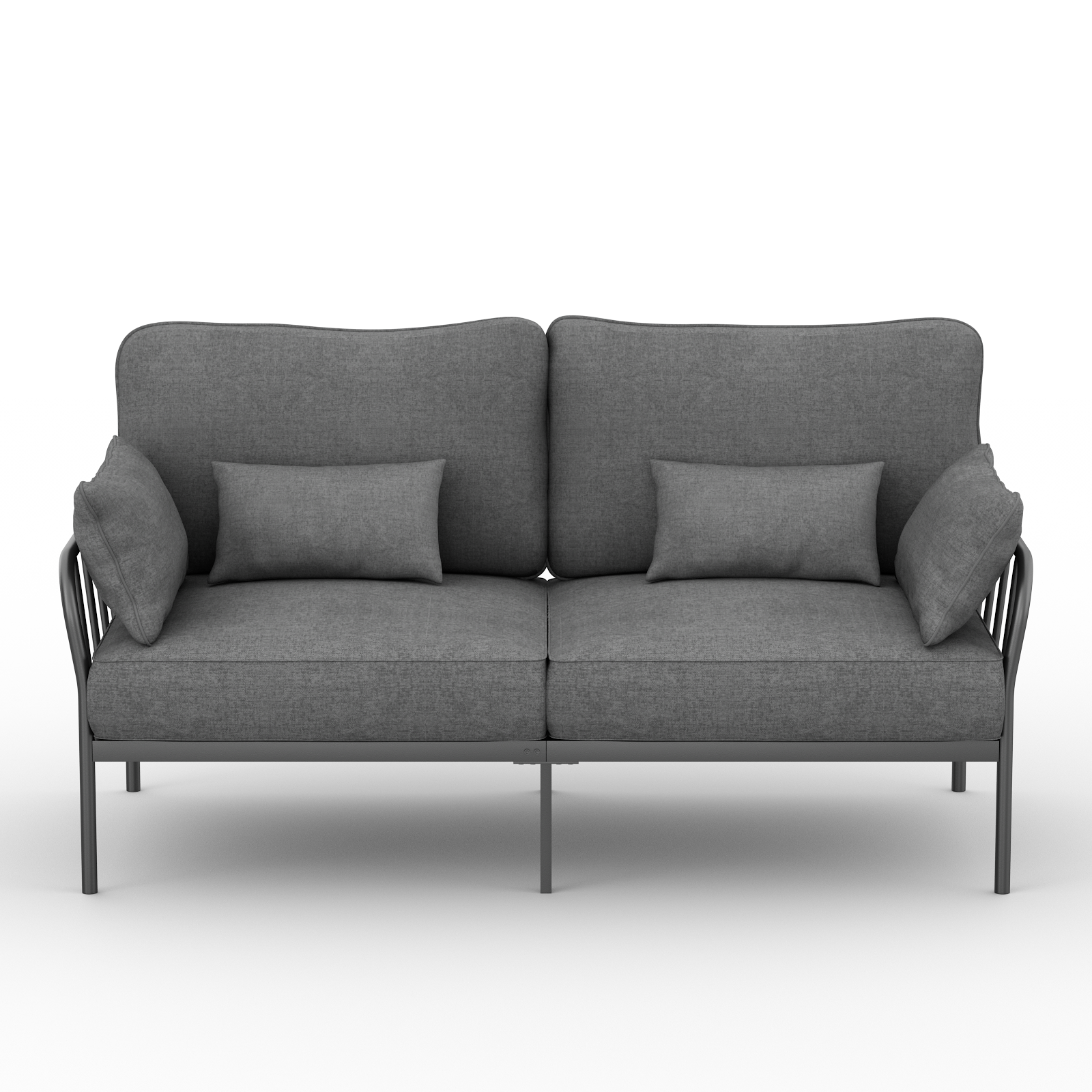 3-Seater Fabric Sofa, HOMPANY Metal Frame Modern Stylish Upholstered Loveseats, Light Gray
