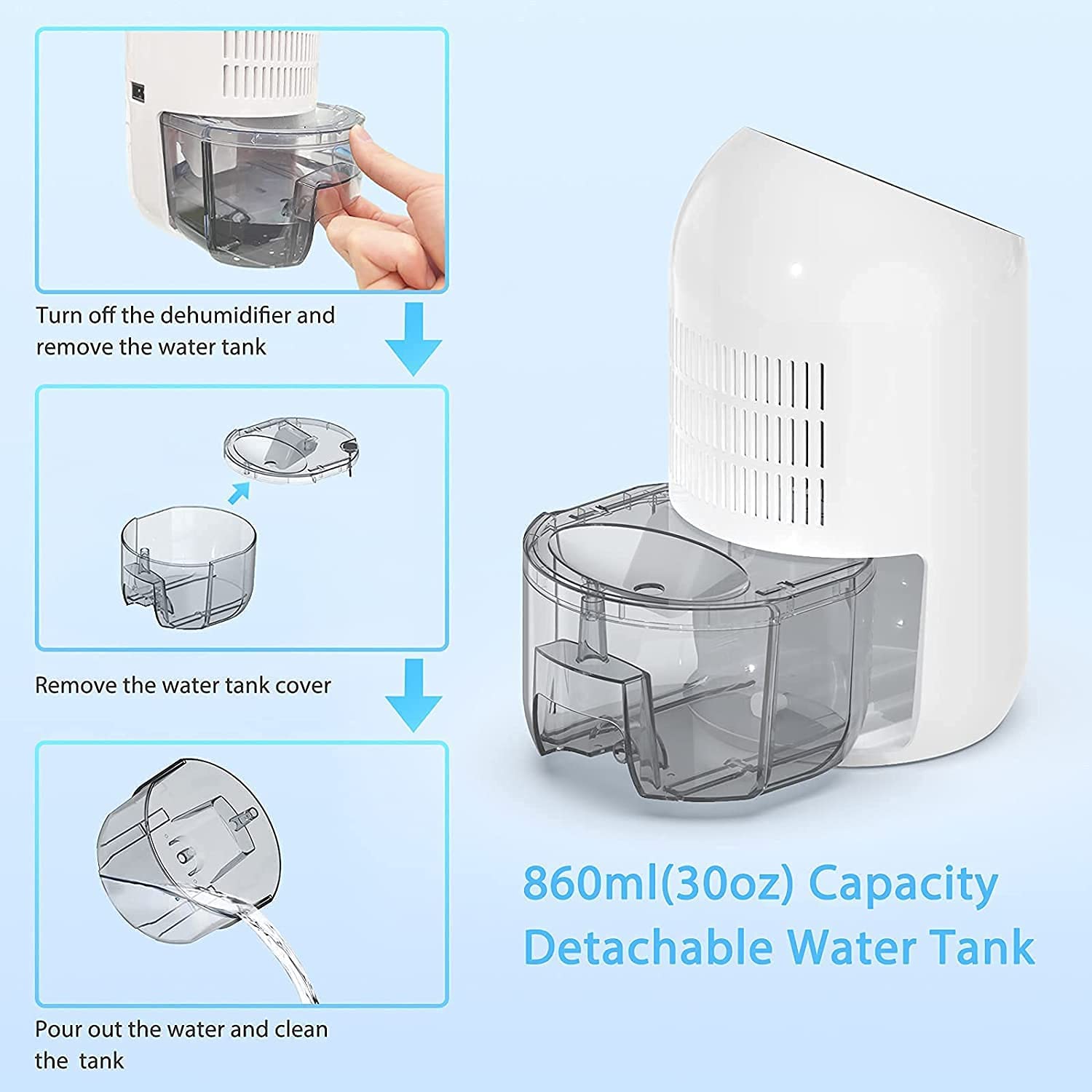 ORFELD Dehumidifier, 30oz(860ml) Dehumidifiers for Home, 2200 Cubic Feet(240sq ft) Small Dehumidifier with 7 Colors LED Light, Portable and Quiet Dehumidifier