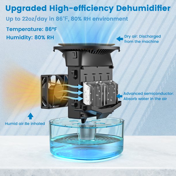 HOMPANY Dehumidifier, 38oz 1100ml Dehumidifiers, 2200 Cubic feet 240sq ft Dehumidifier with 7 Colors LED Light and Auto Shut-off for Basements, Bathroom, Bedroom