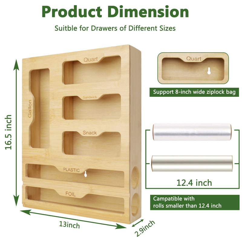 Bamboo Plastic Wrap Dispenser for Kitchen Drawer/ Aluminum Foil