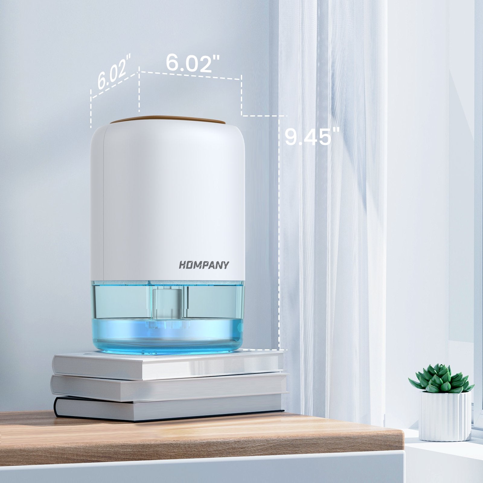 HOMPANY Dehumidifier, 37oz 1100ml, 2200 Cubic feet 240sq ft with 7 Colors LED Light and Auto Shut off, for Bathroom, Bedroom, Closet