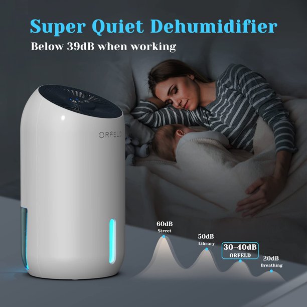 ORFELD Dehumidifier, 60oz 1560ml Dehumidifiers, 5500 Cubic Feet 550 Sq. Ft Dehumidifier with Overflow Protection 7 Colors LED Light for Basements, Bathroom, Bedroom