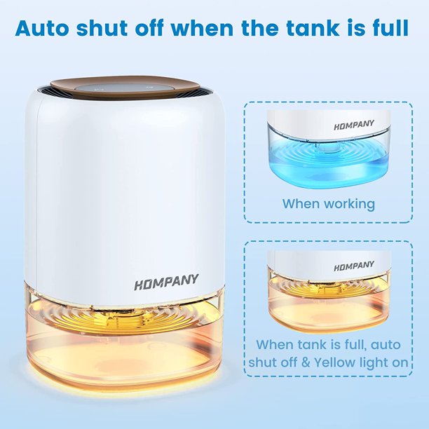 HOMPANY Dehumidifier, 38oz 1100ml Dehumidifiers, 2200 Cubic feet 240sq ft Dehumidifier with 7 Colors LED Light and Auto Shut-off for Basements, Bathroom, Bedroom