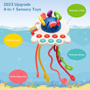 CAUTUM 4 in 1 Pull String Toy for Baby, Montessori Sensory Toys, Silicone Early Learning Travel Toys for Toddlers 1 2 3 Year Olds