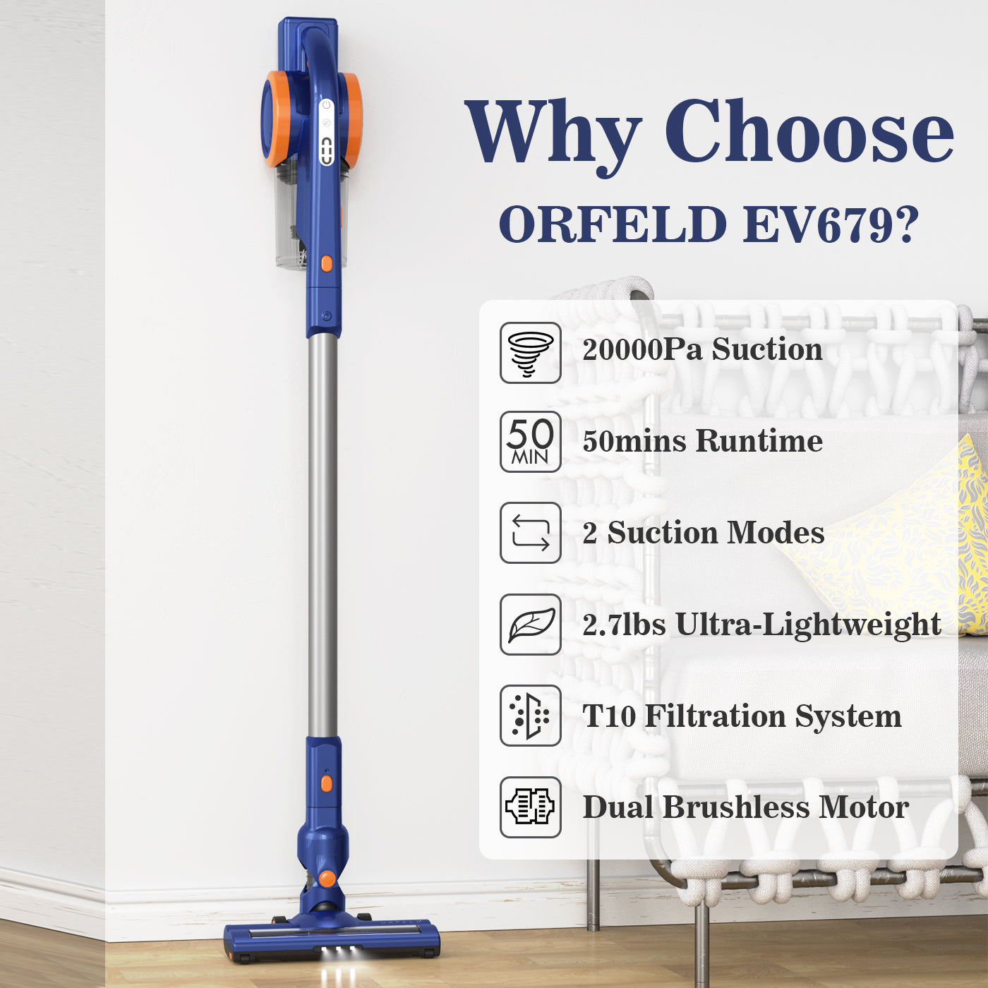 ORFELD Super Lightweight Cordless Vacuum EV679