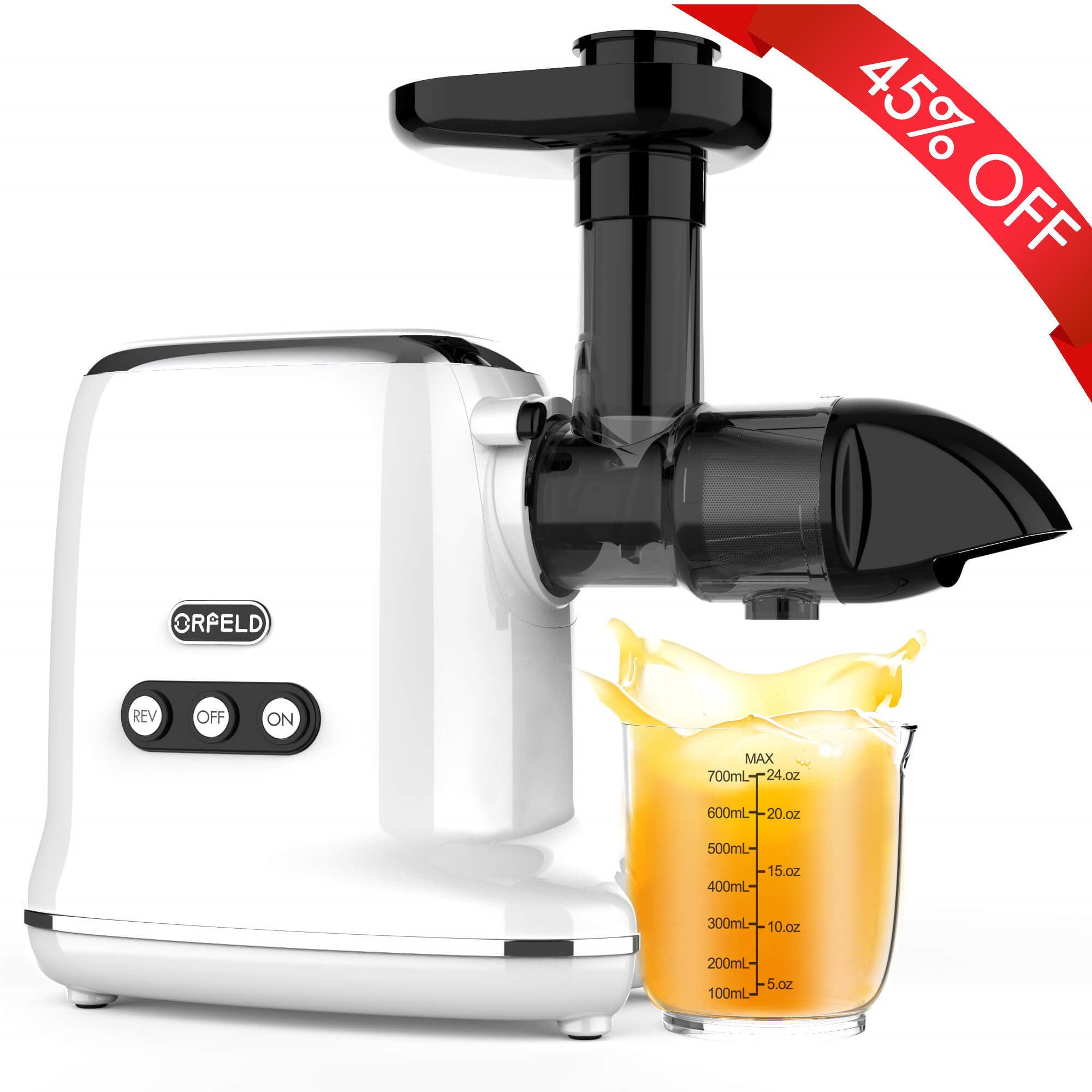 ORFELD Slow Masticating Juicer for Vegetables & Fruits with 90% Juice Yield White