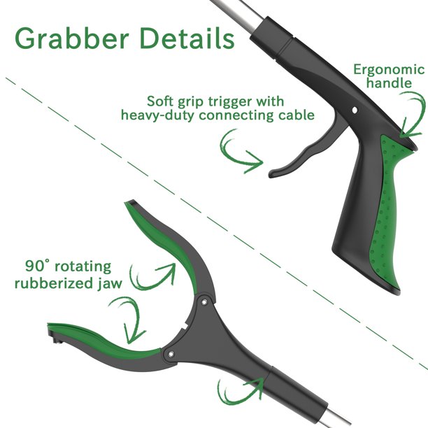 Grabber Reaching Tool, ORFELD 32" Foldable Reacher with 90º Rotating Head, Reaching Aid Tool for Trash Pickup