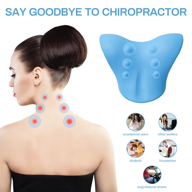 Neck and Shoulder Relaxer, Cervical Traction Device Neck Stretcher for TMJ Pain Relief, Chiropractic Pillow Blue