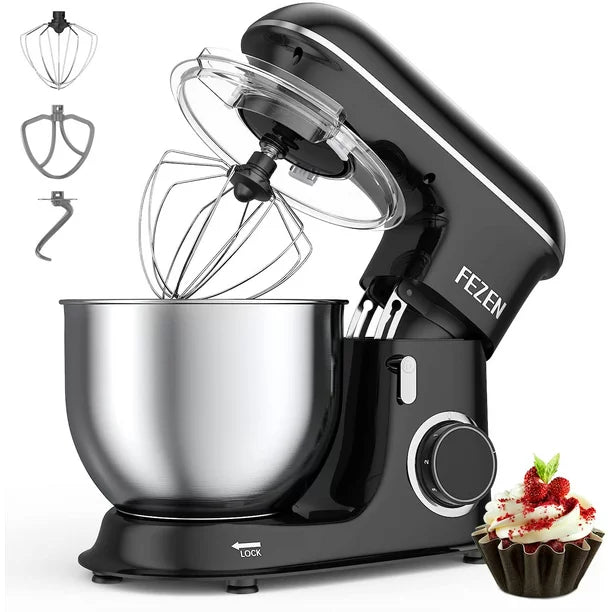 Fezen Stand Mixer, 7.4 Qt. 660W 6-Speed Tilt-Head Food Mixer, Kitchen Electric Mixer with Dishwasher-Safe Dough Hook, Flat Beater, Wire Whip for Most Home Cooks, Black