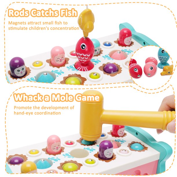 Plastic 8 in 1 Hammering Pounding Toy, Fishing Game for Kids, Montessori Educational Toys for 1 2 3 Year Old Toddler Activities Toy