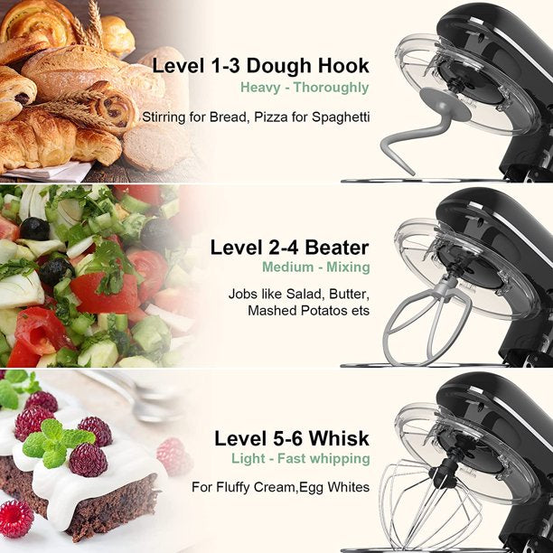 Fezen Stand Mixer, 7.4 Qt. 660W 6-Speed Tilt-Head Food Mixer, Kitchen Electric Mixer with Dishwasher-Safe Dough Hook, Flat Beater, Wire Whip for Most Home Cooks, Black
