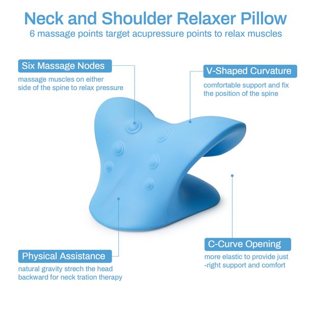 Neck and Shoulder Relaxer, Cervical Traction Device Neck Stretcher for TMJ Pain Relief, Chiropractic Pillow Blue