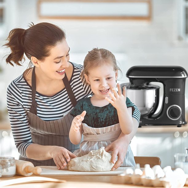 Fezen Stand Mixer, 7.4 Qt. 660W 6-Speed Tilt-Head Food Mixer, Kitchen Electric Mixer with Dishwasher-Safe Dough Hook, Flat Beater, Wire Whip for Most Home Cooks, Black