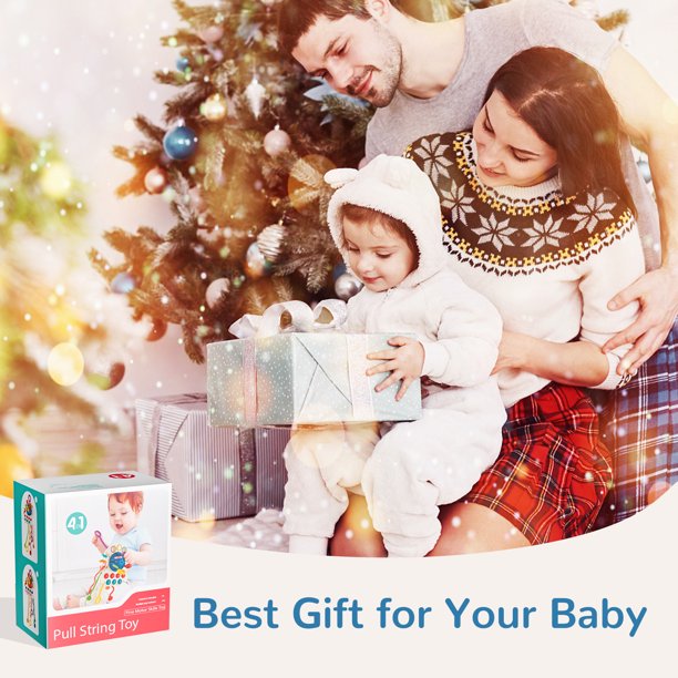 CAUTUM 4 in 1 Pull String Toy for Baby, Montessori Sensory Toys, Silicone Early Learning Travel Toys for Toddlers 1 2 3 Year Olds