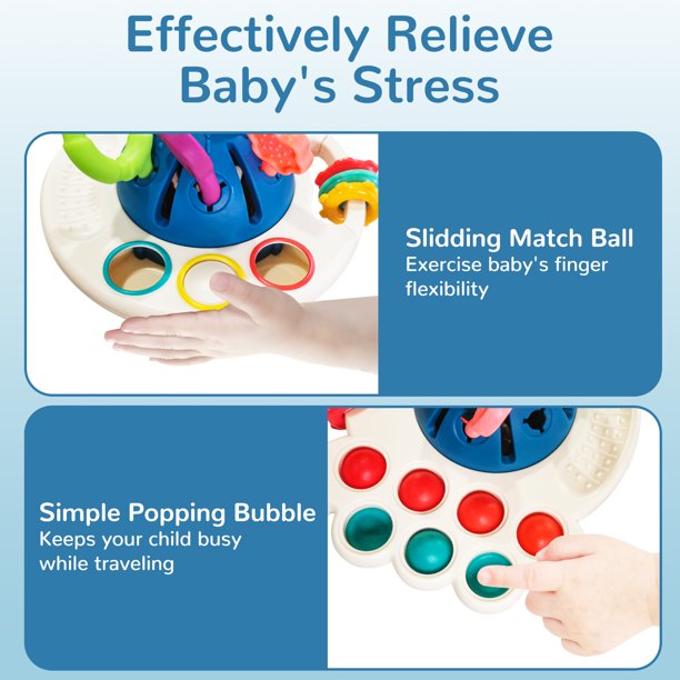 CAUTUM 4 in 1 Pull String Toy for Baby, Montessori Sensory Toys, Silicone Early Learning Travel Toys for Toddlers 1 2 3 Year Olds