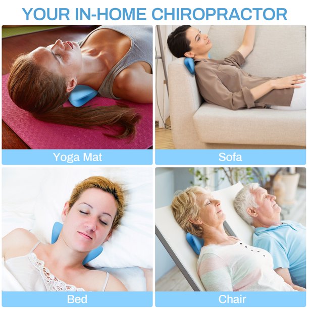 Neck and Shoulder Relaxer, Cervical Traction Device Neck Stretcher for TMJ Pain Relief, Chiropractic Pillow Blue